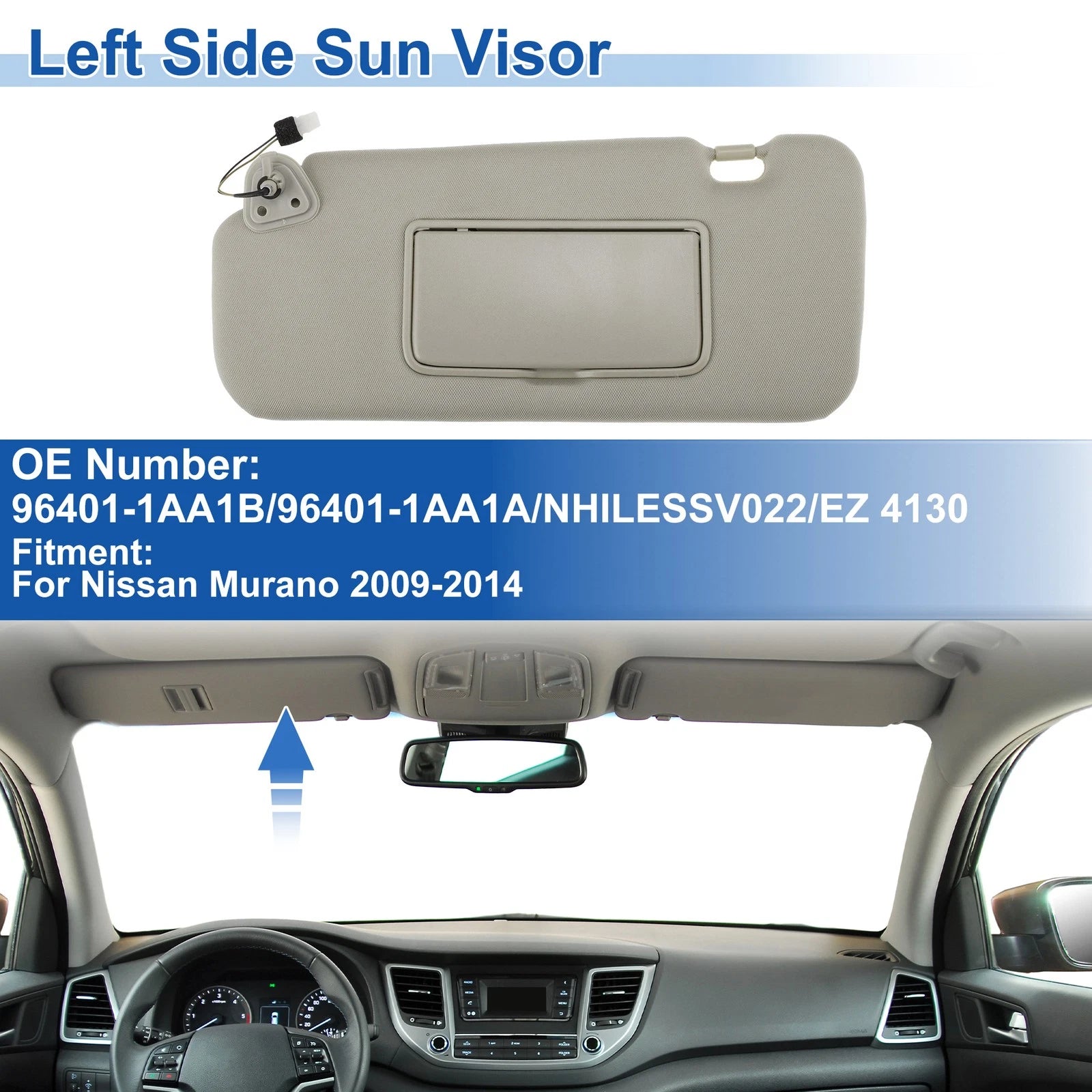 Left Side Sun Visor for Nissan Murano (2009–2014) Replace No. 96401-1AA1B Beige