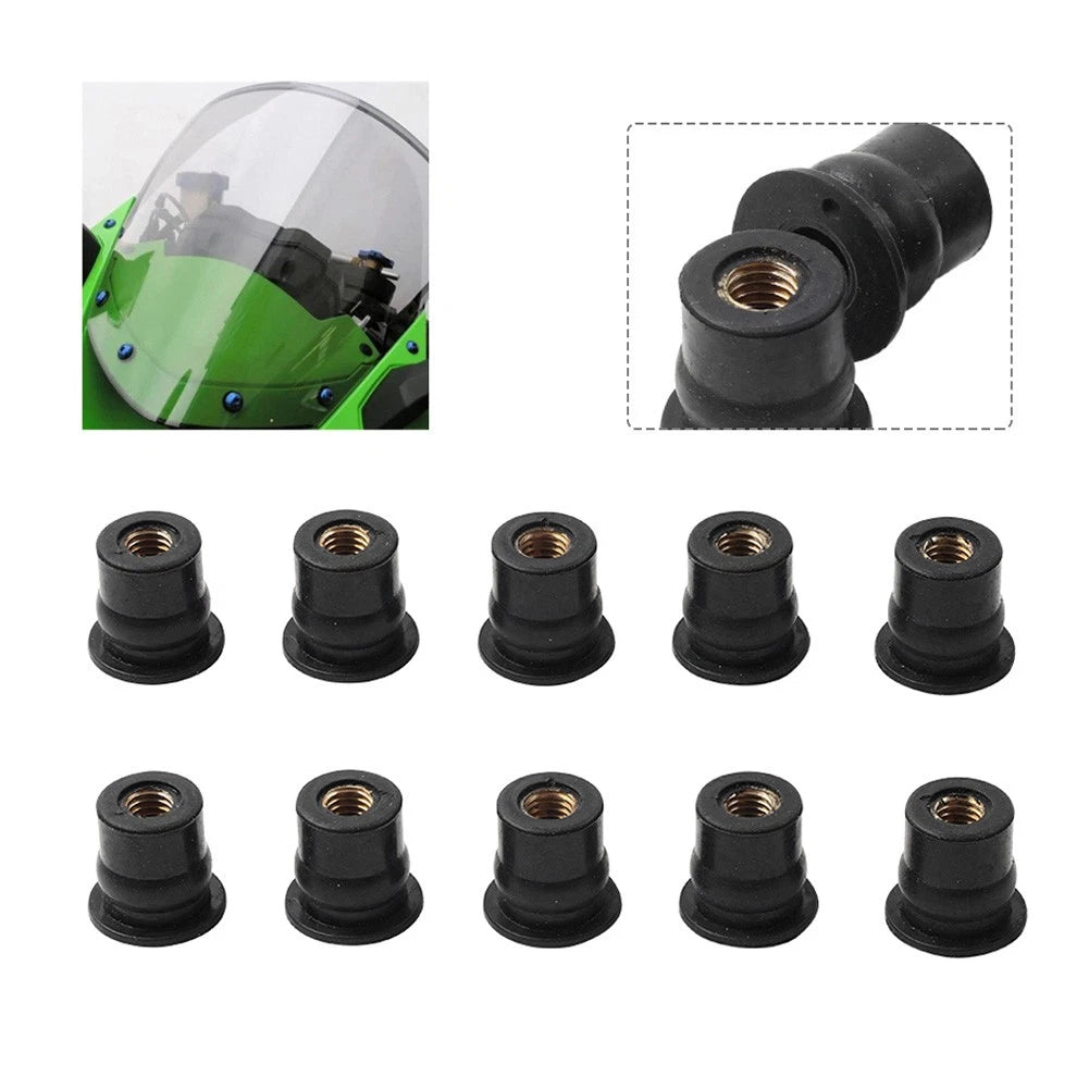 10X Rubber Windshield Nut M5 Vibration Damper for Universal Fit