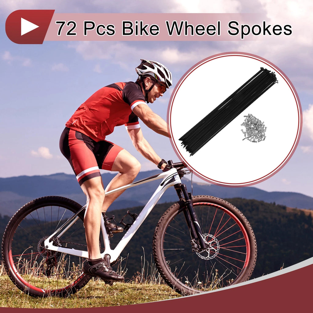 Bicycle Spoke Set 305mm Carbon Steel Black for 14G 72 Pack (All Makes)
