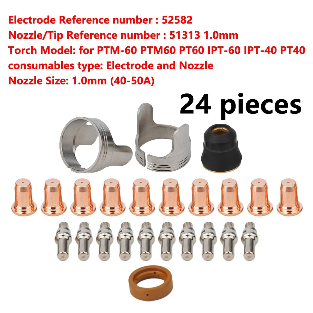 24pcs Plasma Nozzle Electrode for IPT 60 PT60 PTM60 Torch Kit