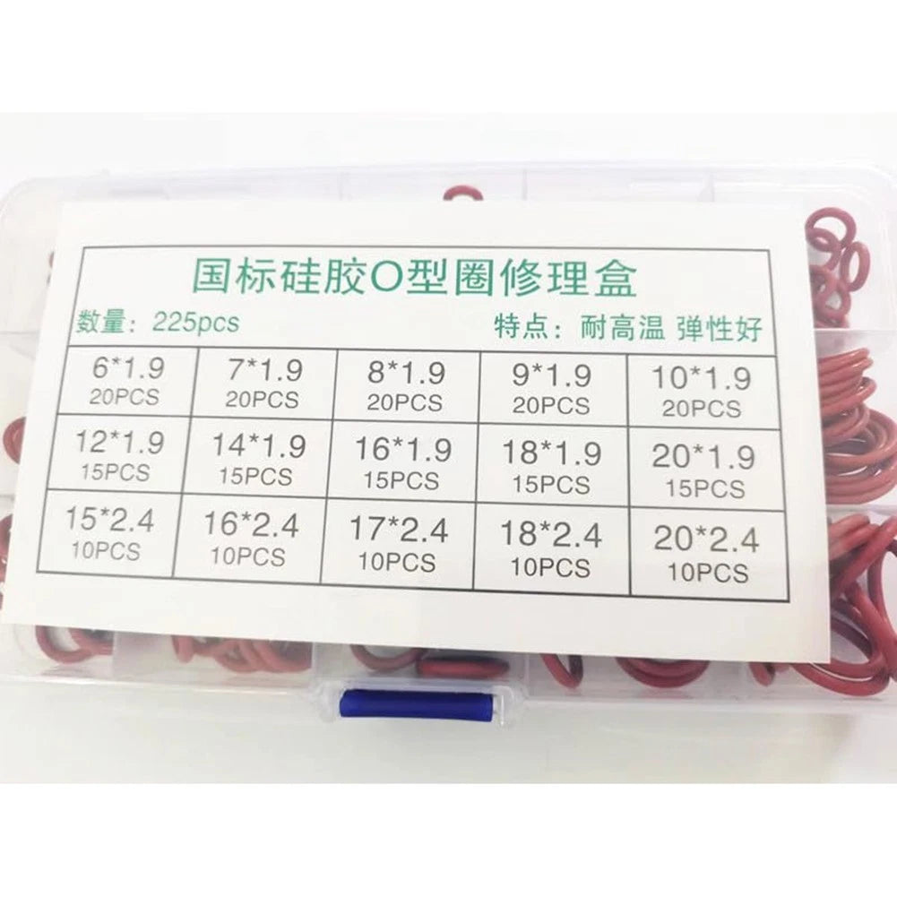225 Piece O Ring Rubber Kit for Diverse Applications