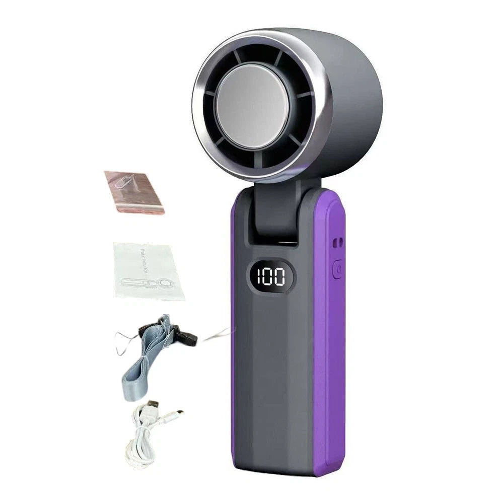 Rechargeable handheld fan with LED display and turbo speed for outdoors