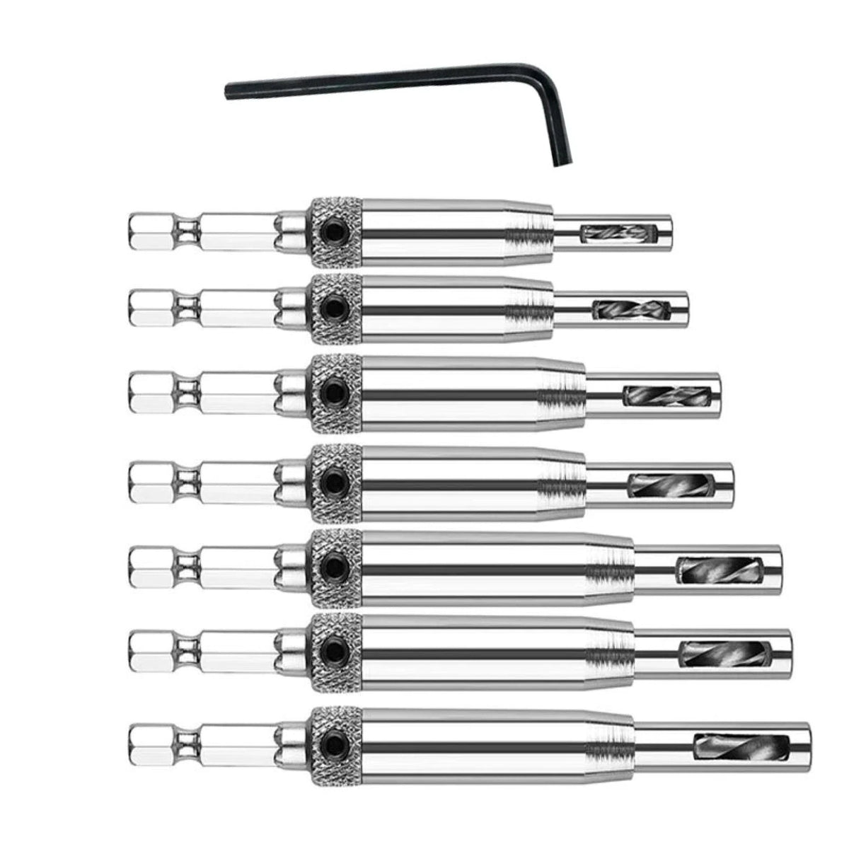 7pcs 1/4in Hex Self Centering Hinge Hardware Drill Bit Set (5/64in)