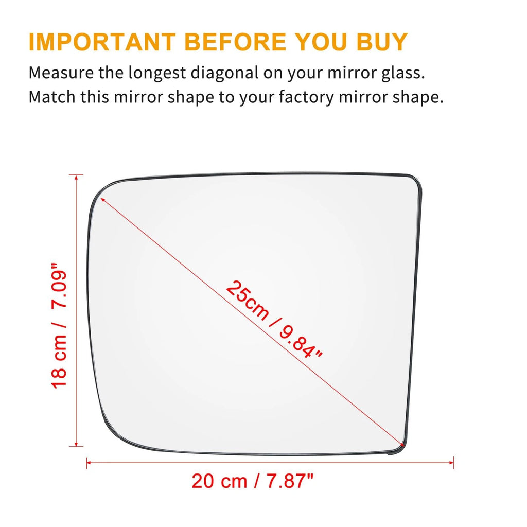Heated Mirror Glass with Backing Right Side Replacement for Ram 1500 (2009–2024)