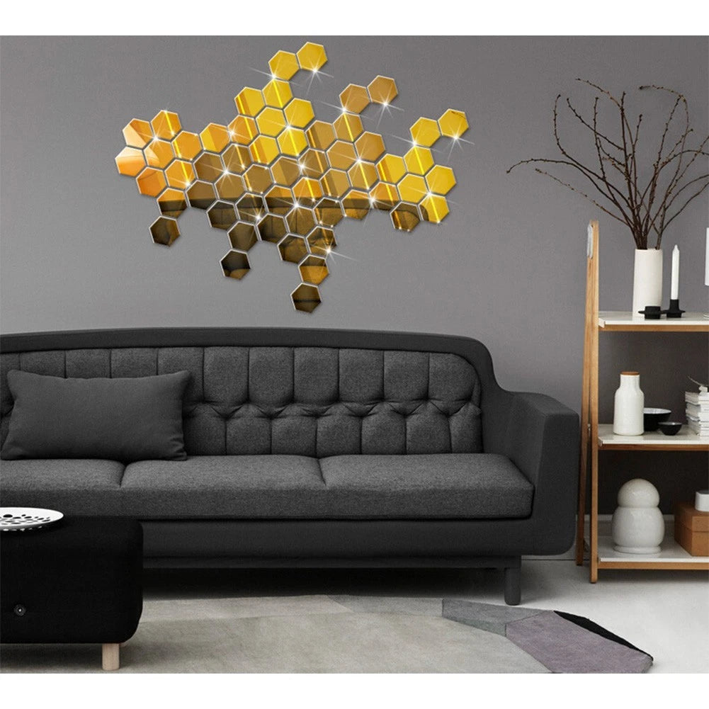 Hexagonal Mirror Peel-and-Stick Shatterproof Acrylic for