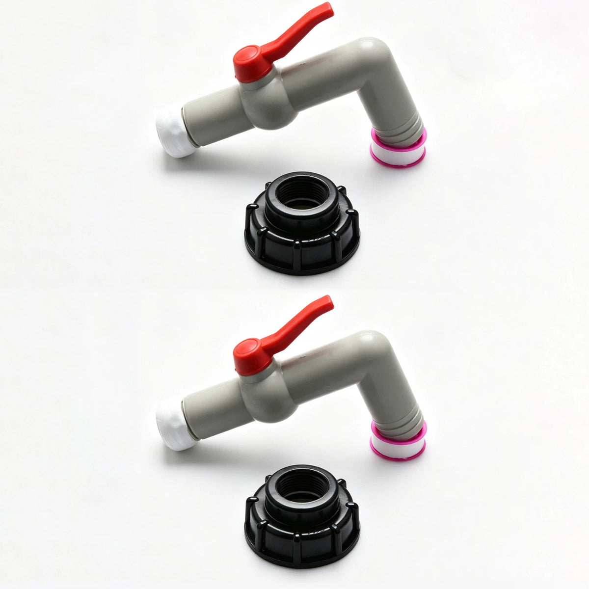 2X IBC Tank Adapter Spigot for S60x6 Thread (90° Red Lever)
