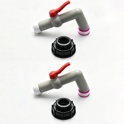 2X IBC Tank Adapter Spigot for S60x6 Thread (90° Red Lever)