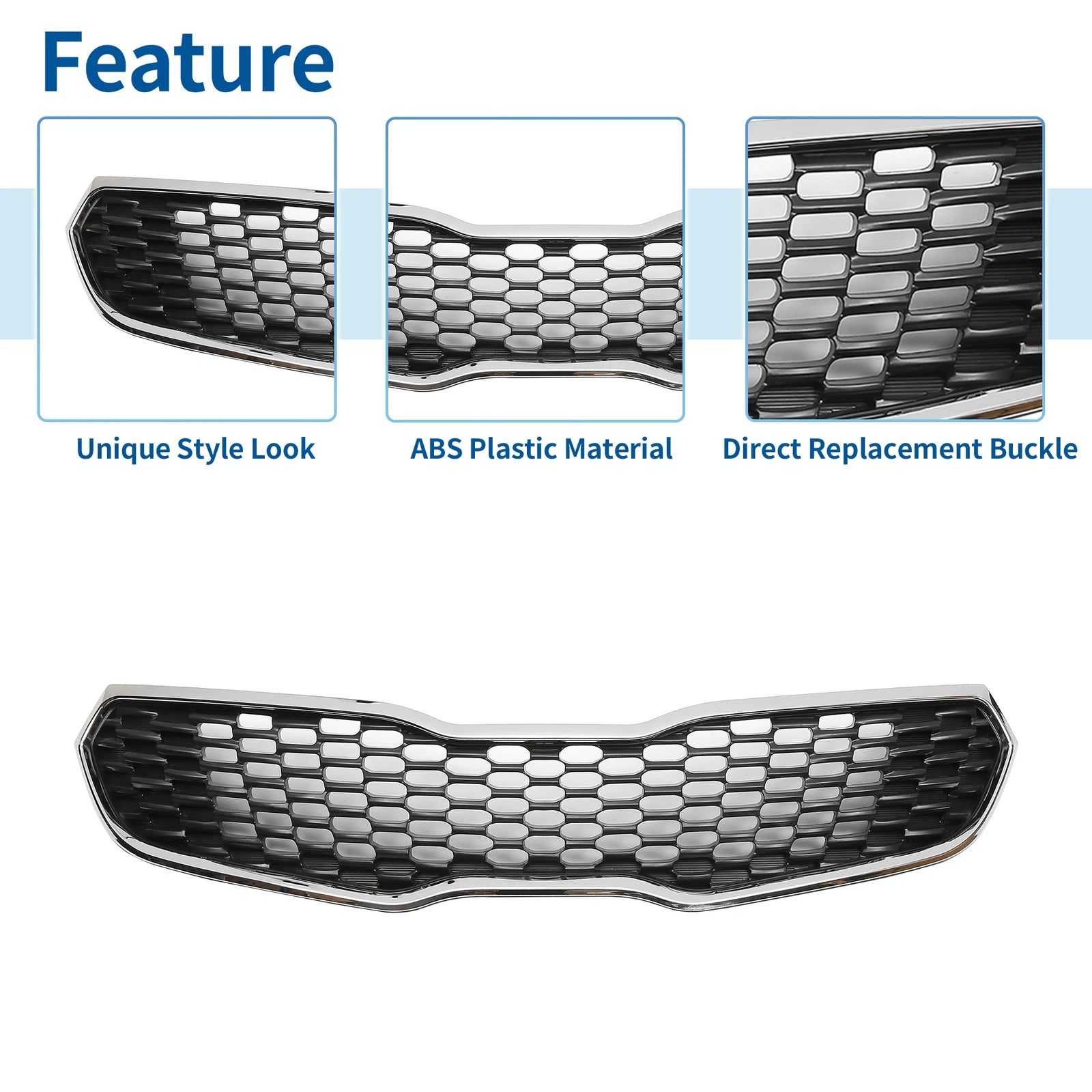 Front Upper Bumper Grille for Kia Forte (2014–2016) Black Chrome