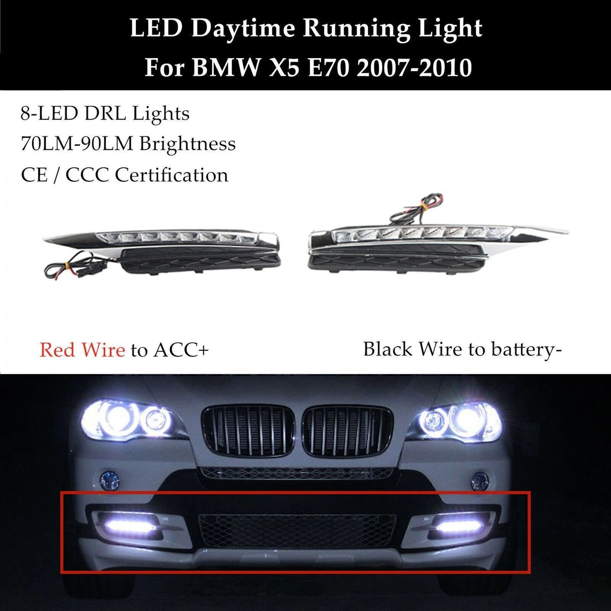 2X LED DRL Fog Lamp for BMW X5 E70 (2007–2010)