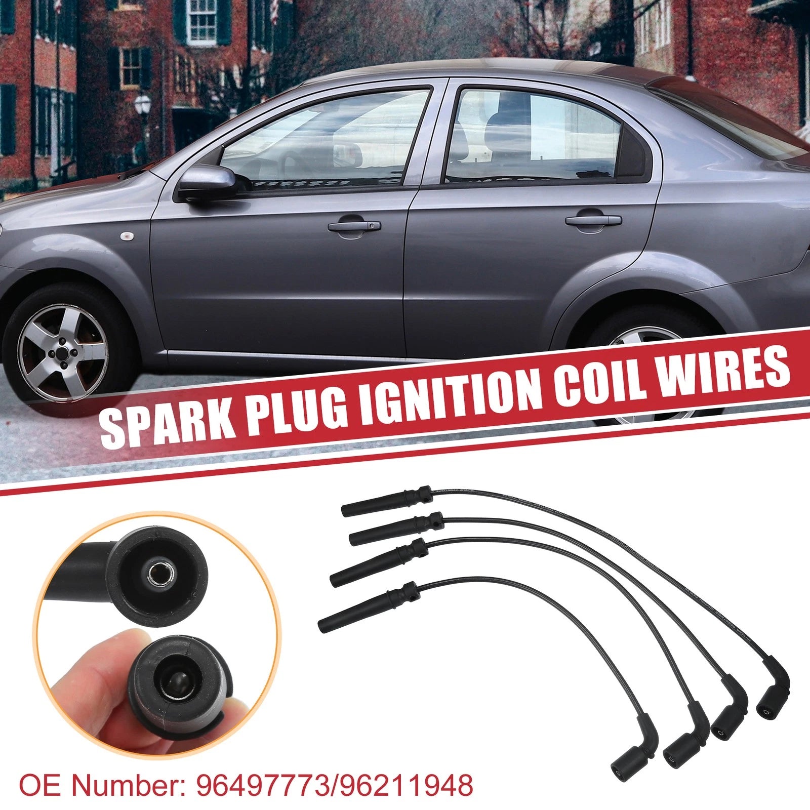 4PC Ignition Coil Spark Plug Wire Set for Chevrolet Aveo Aveo5 (2012–2018)