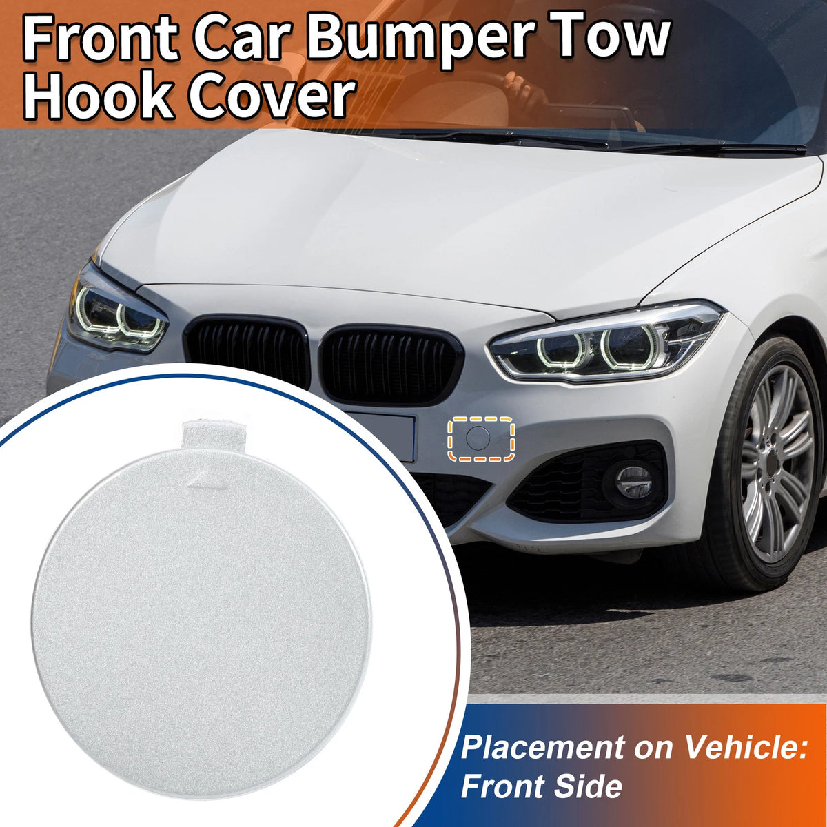 1 Pcs Front Bumper Tow Hook Cover for BMW 1 Series (2012–2019) No. 51118064578 Ice Silver
