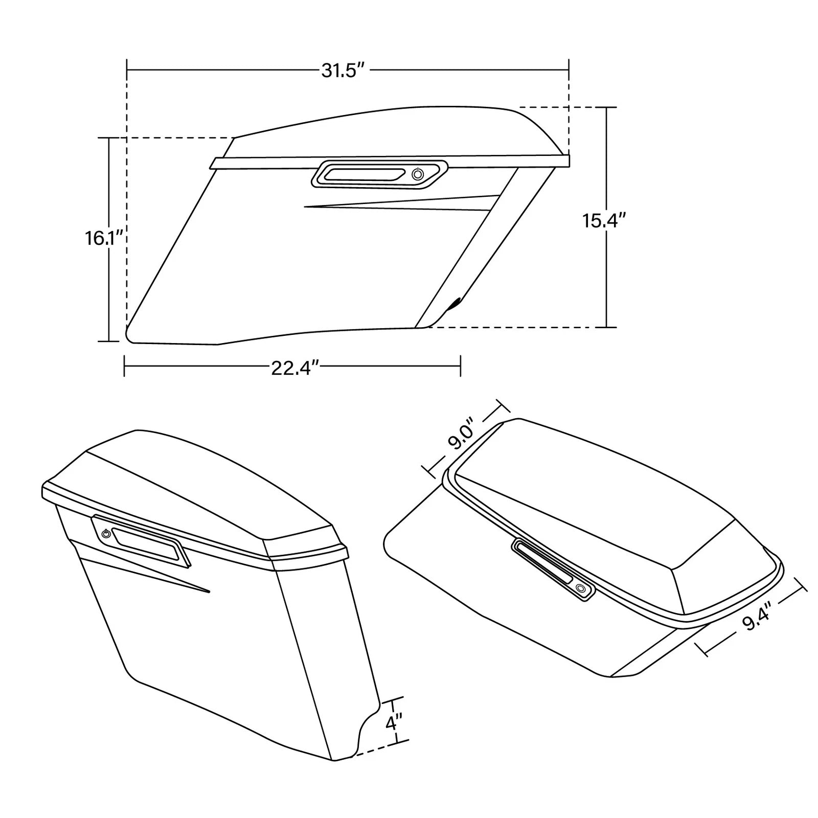 4" Stretched Hard Saddlebags for Harley Touring (1993–2013)