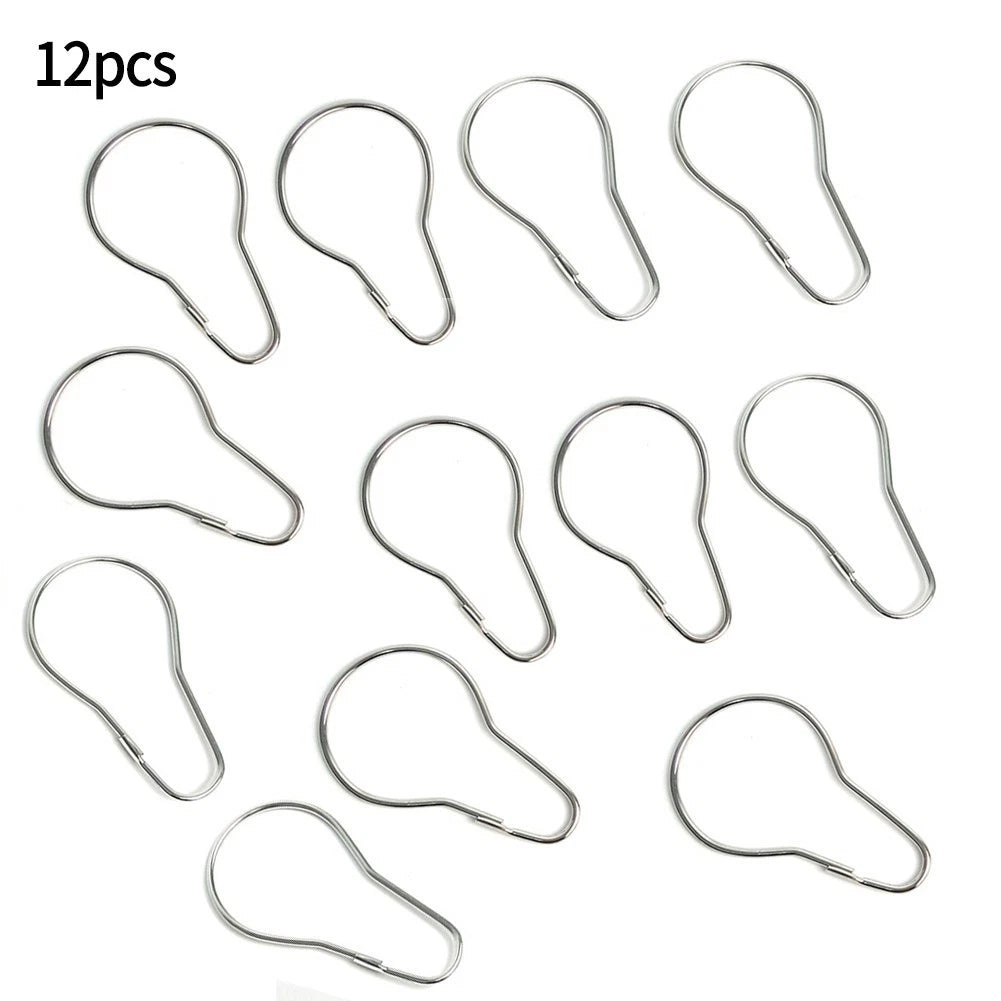 12X Stainless Steel Anti-Rust Shower Curtain Rings and Hooks