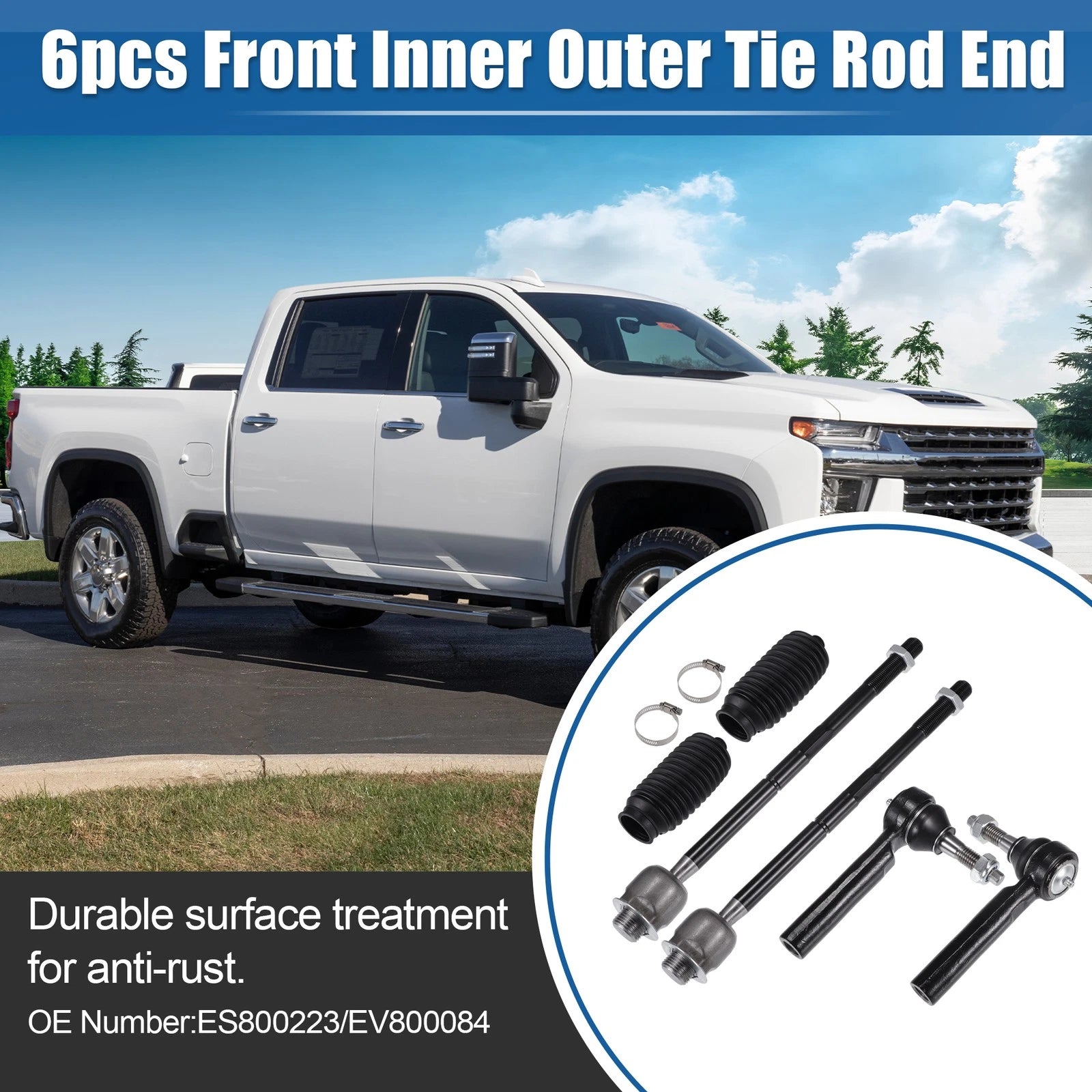 Tie Rod End Links Front Inner Outer Set (6pcs) for Cadillac Escalade (2007–2020)