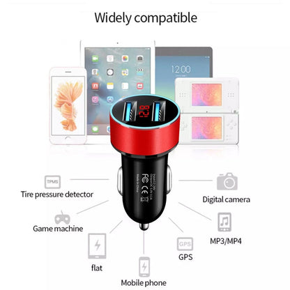 Red Dual USB Car Charger LED Voltage Display Cigarette Lighter Socket 12V-24V