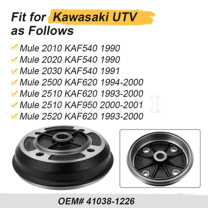2 Rear Brake Drums for Kawasaki Mule (2010–2020) 41038-1226