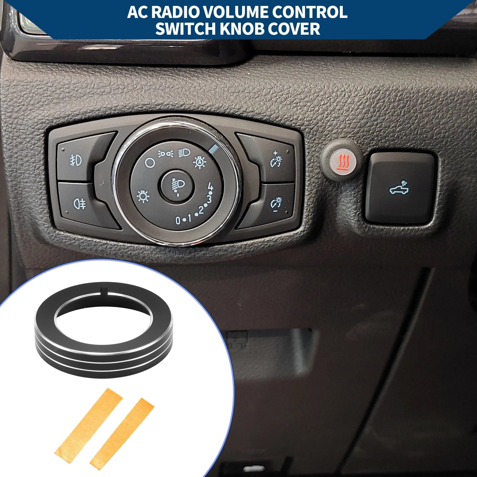 Headlight Switch Knob Cover Ring for Ford Mustang (2015–2020) Black