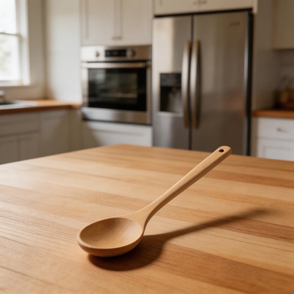 Wooden Kitchen Spoon with Long Handle for Stirring and Scraping Pans