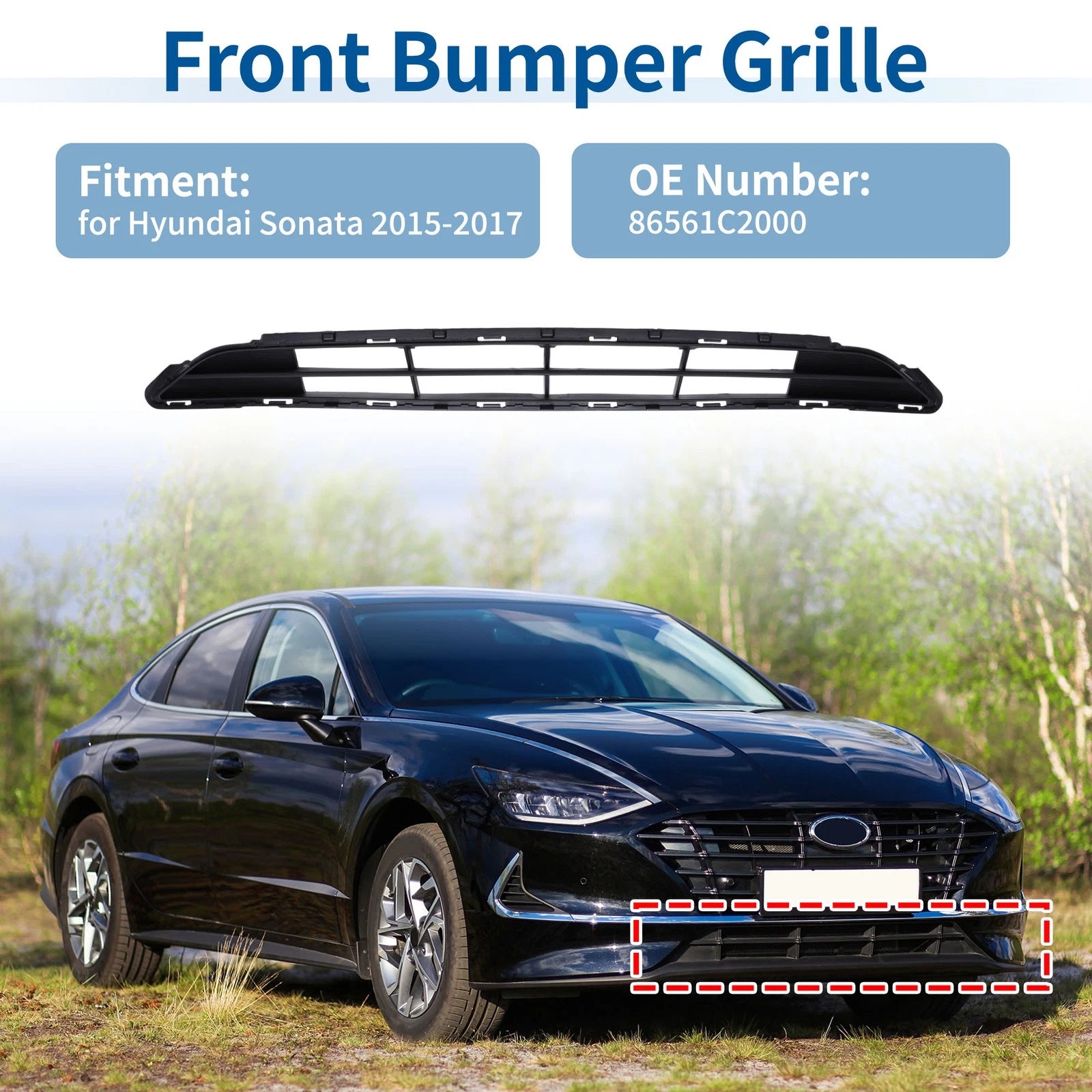 Lower Grille Front Bumper Grille Replacement for Hyundai Sonata (2015–2017)
