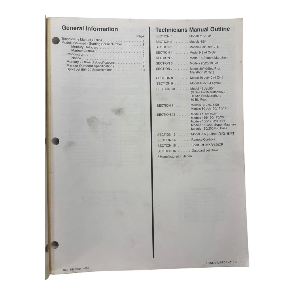Technicians Handbook for Mercury Mariner Outboards (1996) 90-816981960
