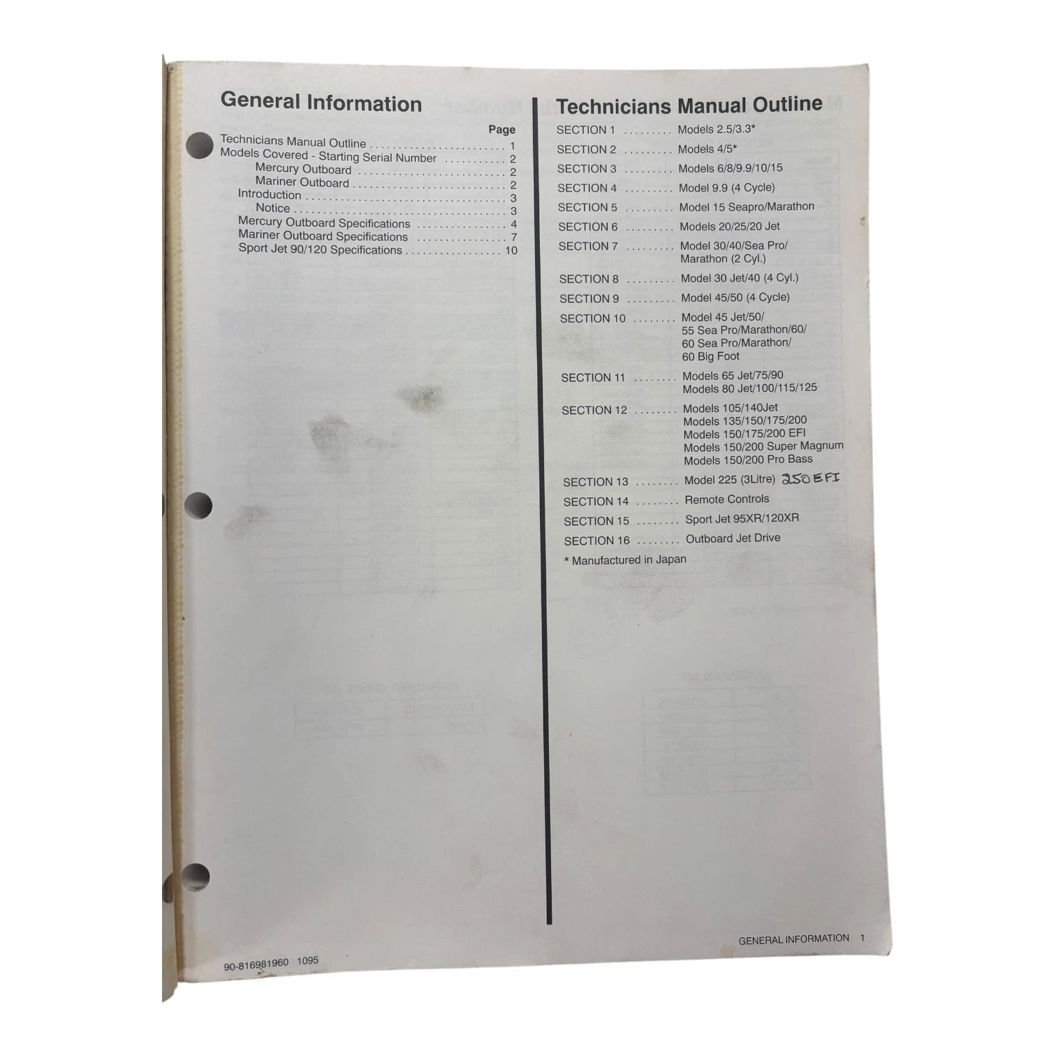 Technicians Handbook for Mercury Mariner Outboards (1996) 90-816981960