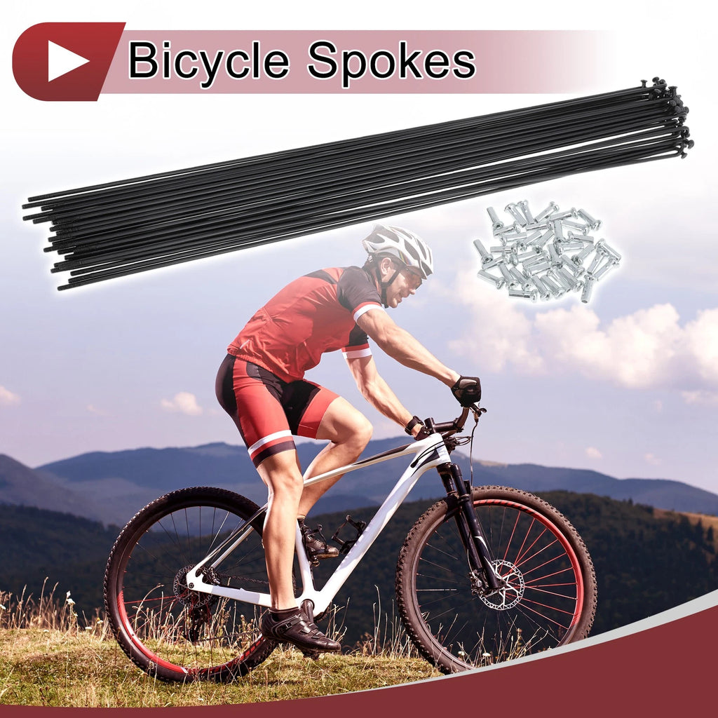 Bicycle Spokes Replacement Set 299mm Carbon Steel Black for 14G Wheel