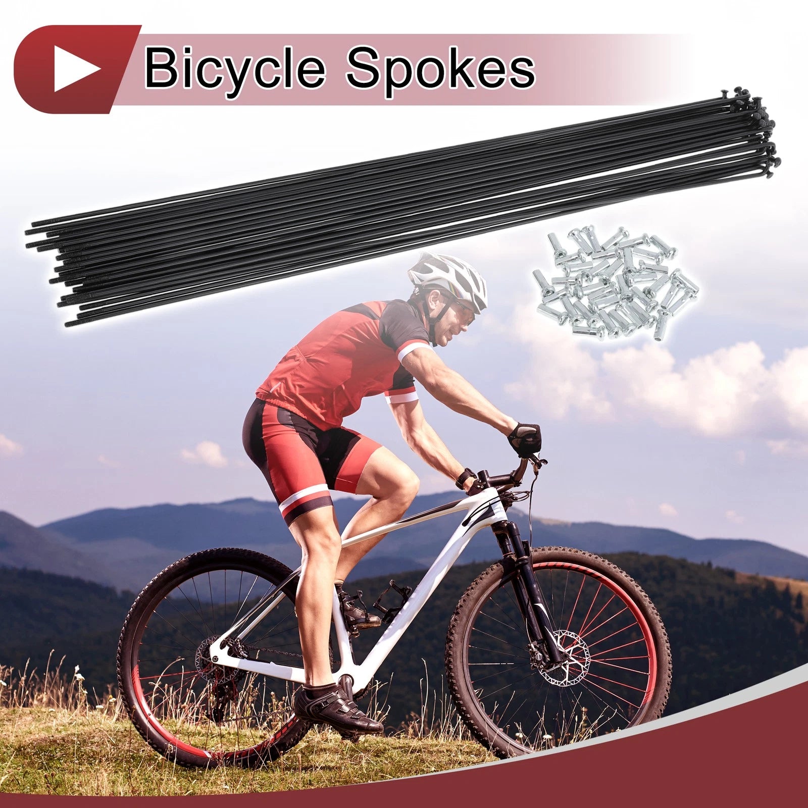 Bicycle Spokes Replacement Set 299mm Carbon Steel Black for 14G Wheel