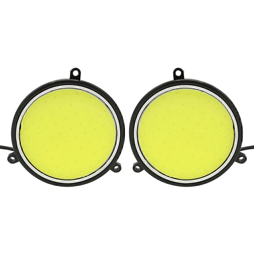 Pair Round Shape COB White LED Light Car Daytime Running Driving Light DRL Lamp