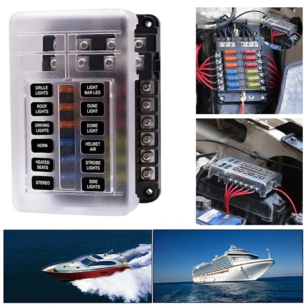 12-Way LED Indicator Waterproof Blade Fuse Box Holder Block ATC ATO