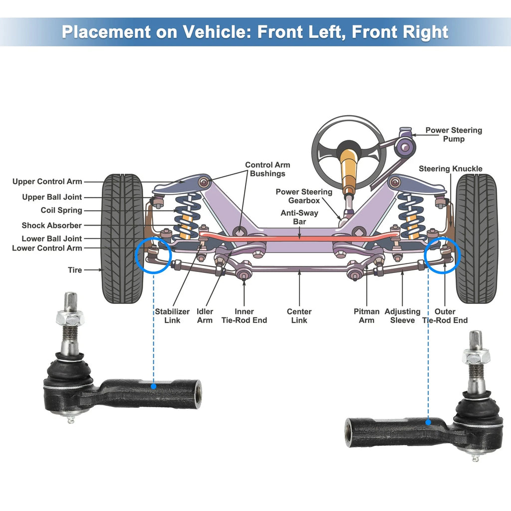 2X Front Outer Tie Rod End Link for Chrysler 300 (2005–2010) Dodge ES3571