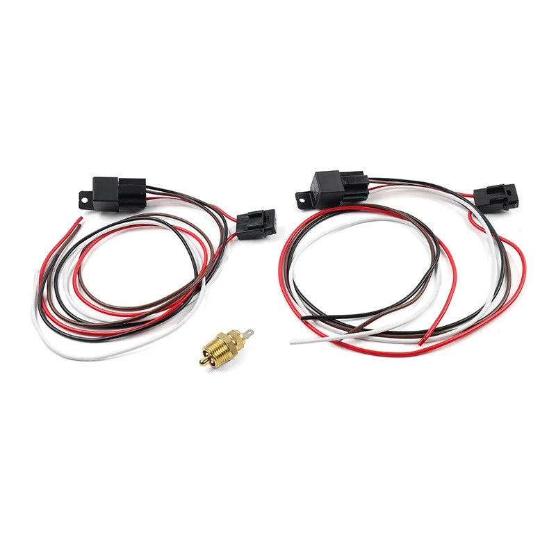 Set of 2 Cooling Fan Relay Switch Kit with Thermostatic Sensor for Universal