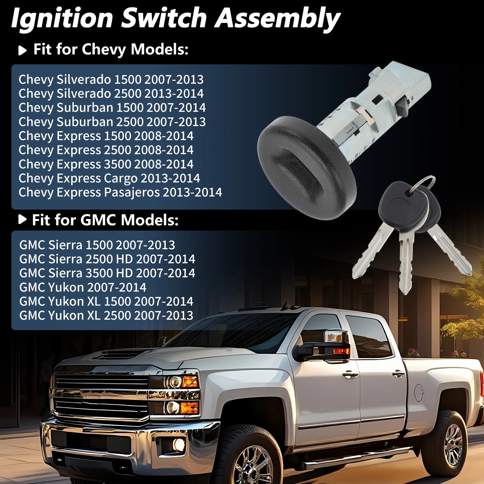 Ignition Lock Cylinder Replacement with Key for Chevy Silverado 1500 (2007–2013)