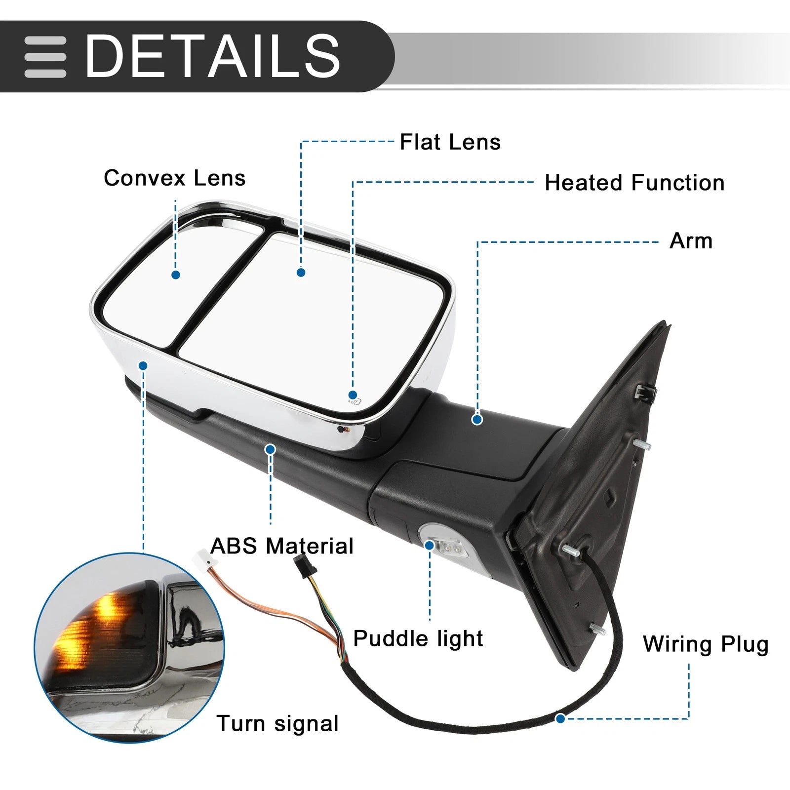 Tow Mirrors for Dodge Ram 1500 with LED Turn Signal Light Pair (2009–2018)