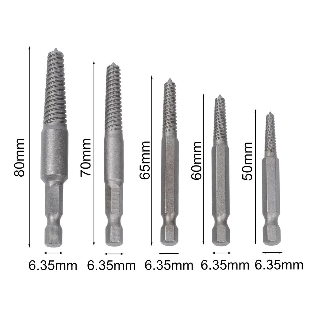 5 Pcs Hex Screw Extractors Drill Bit 1/4 Inch Broken Bolt Remover