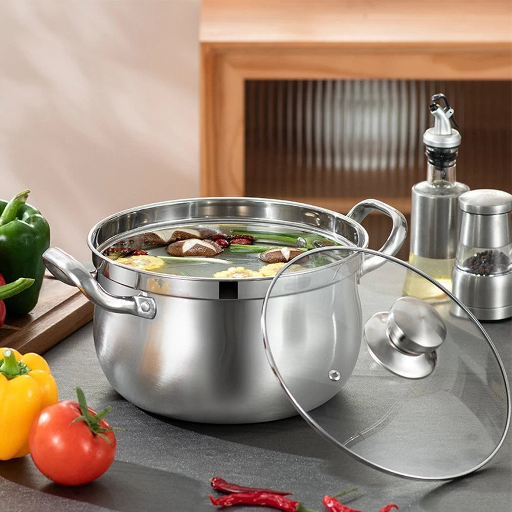 Stainless Steel Soup Pot with Glass Lid for Kitchen Cooking