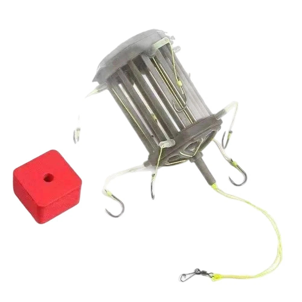 Bait Cage String Feeder with 8 Carbon Steel Hooks for Carp