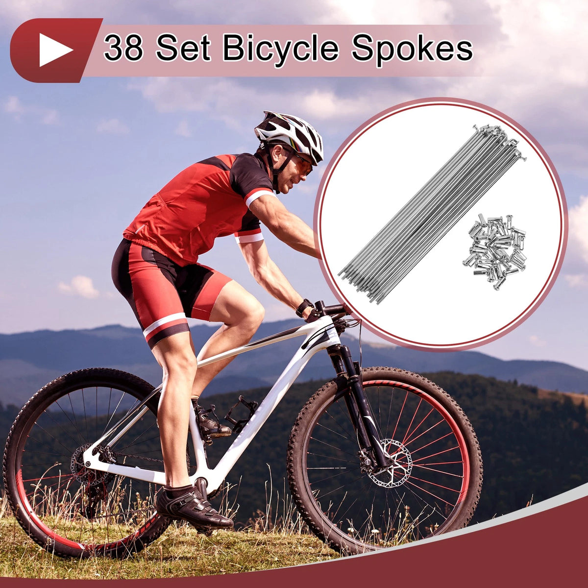 Bicycle Spokes 185mm Set 38 for 13G Carbon Steel Silver Tone (1 Count)