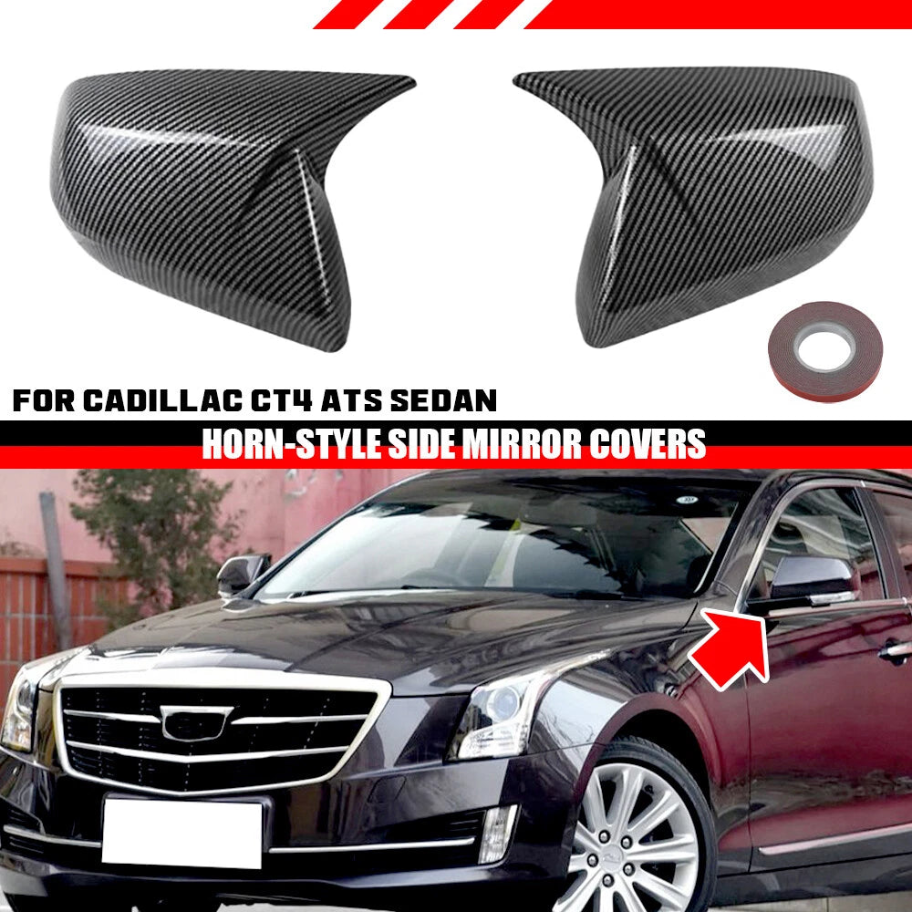 Pair Carbon Look Rearview Side Mirror Cover Cap Trim for Cadillac CT4 (2020–2024)