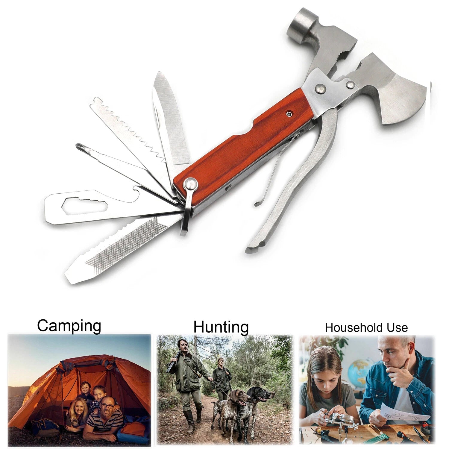 Multi Function Outdoor Camping Survival Tool Set (Axe, Hatchet, Hammer, Plier)