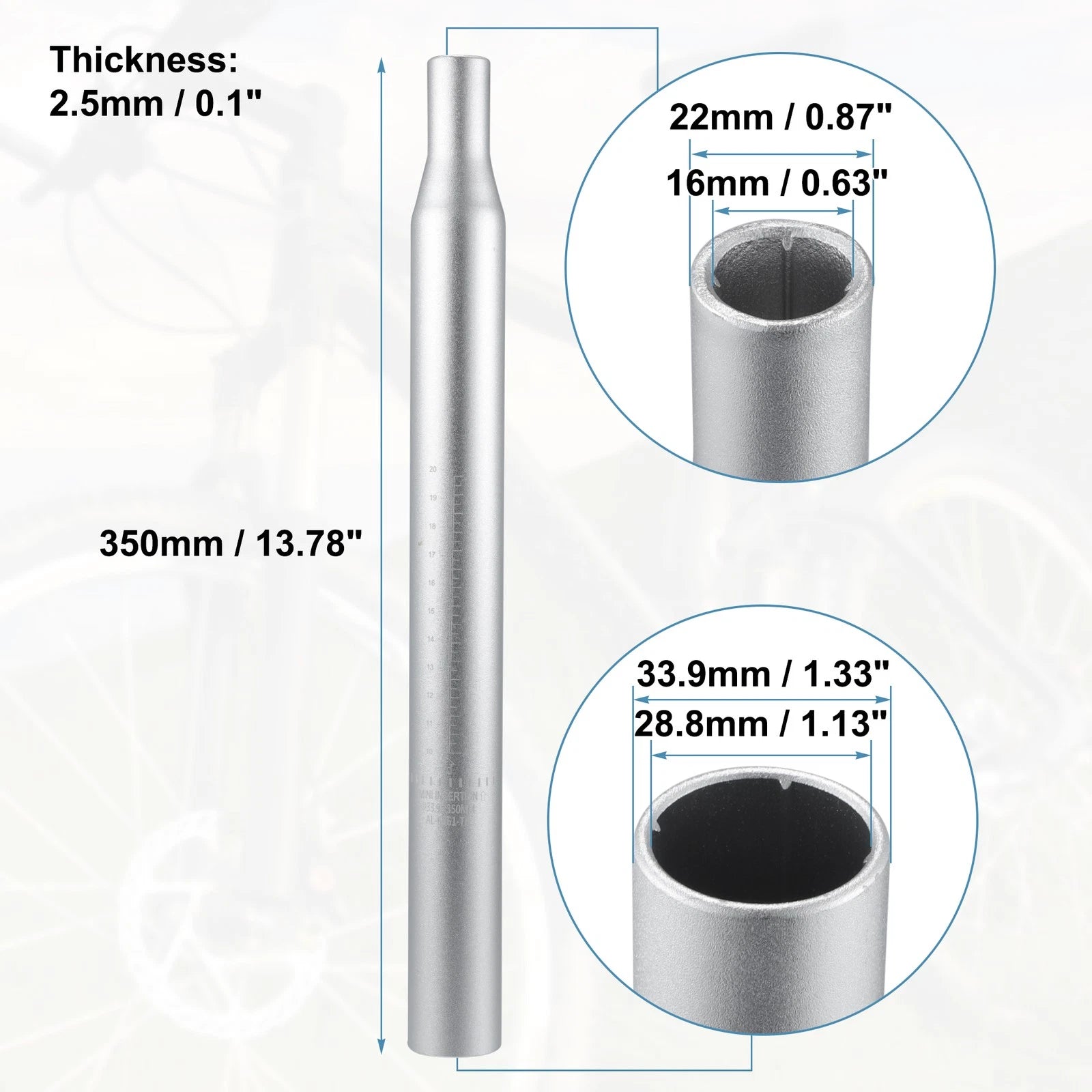 Aluminum Alloy Seat Post Scale Mark for Bicycle Silver Tone (33.9x350mm)