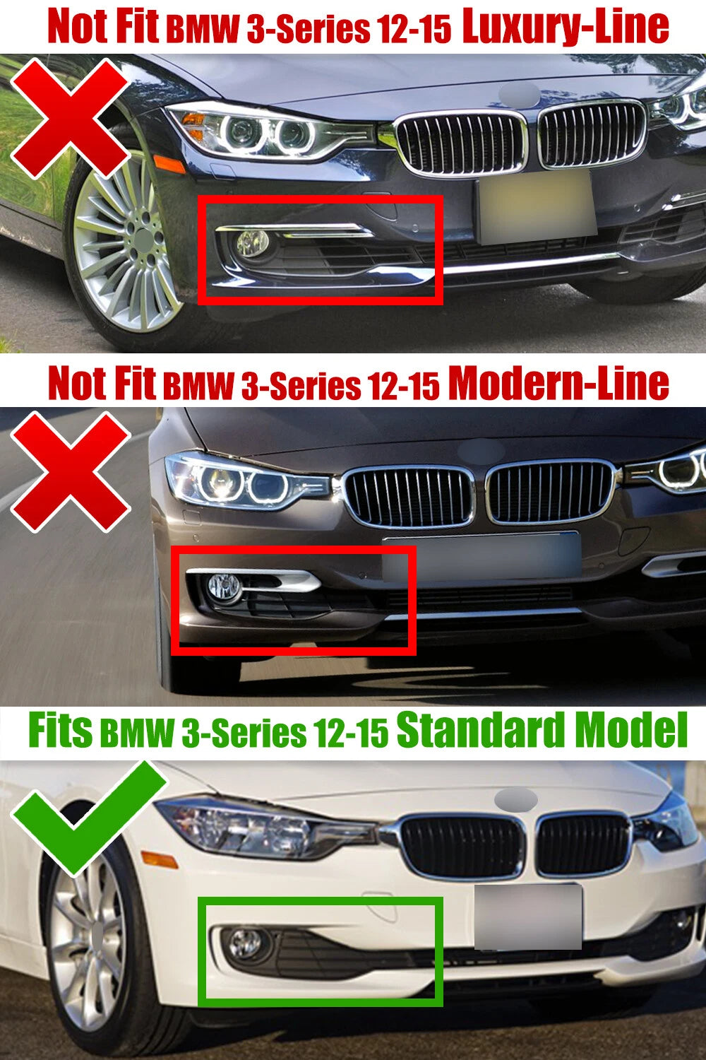 Pair Front Bumper Fog Light Grill Trims for BMW 3-Series (2012–2015)
