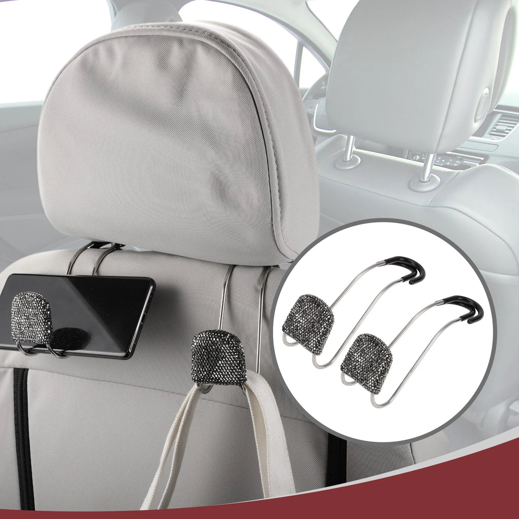 2 Pcs Universal Car Seat Headrest Hook for Purses Bag (Gloss Black)