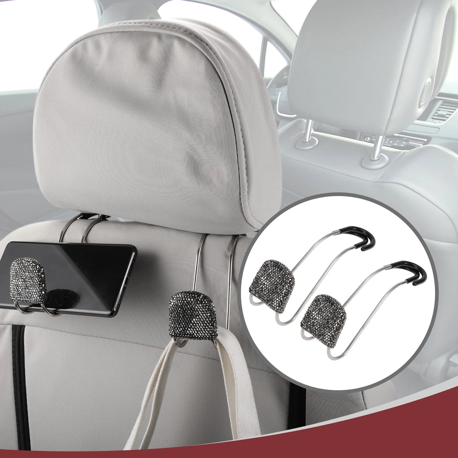 2 Pcs Universal Car Seat Headrest Hook for Purses Bag (Gloss Black)