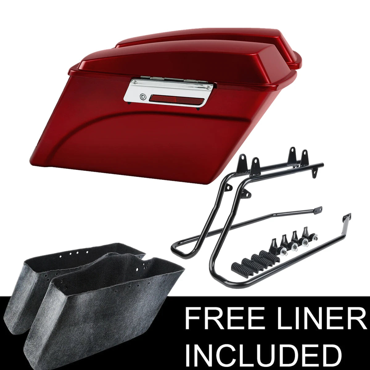 Red Hard Saddlebags & Conversion Bracket for Harley Softail Deluxe (1984–2017)