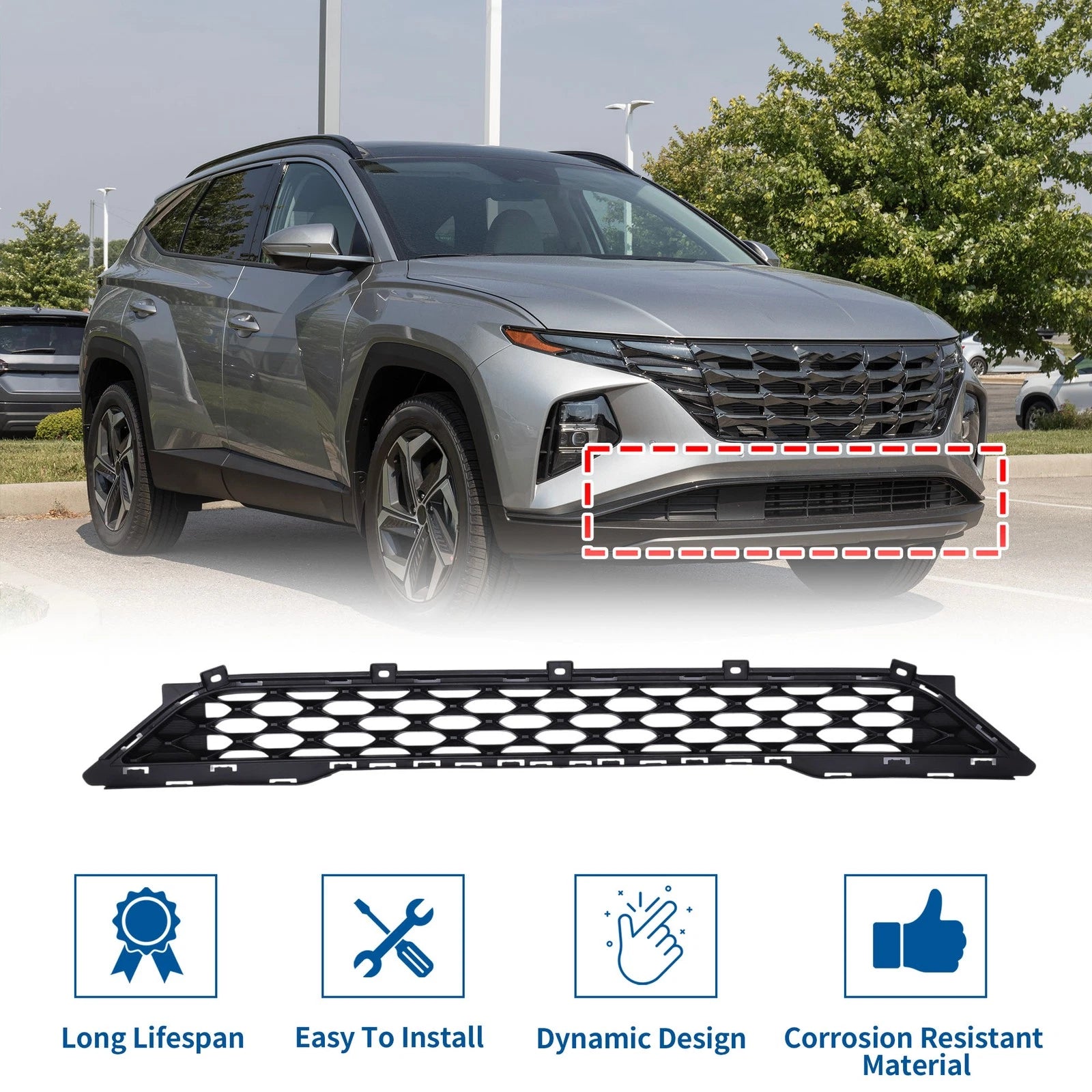 Lower Grille Front Bumper Grille Replacement for Hyundai Tucson (2019–2021)