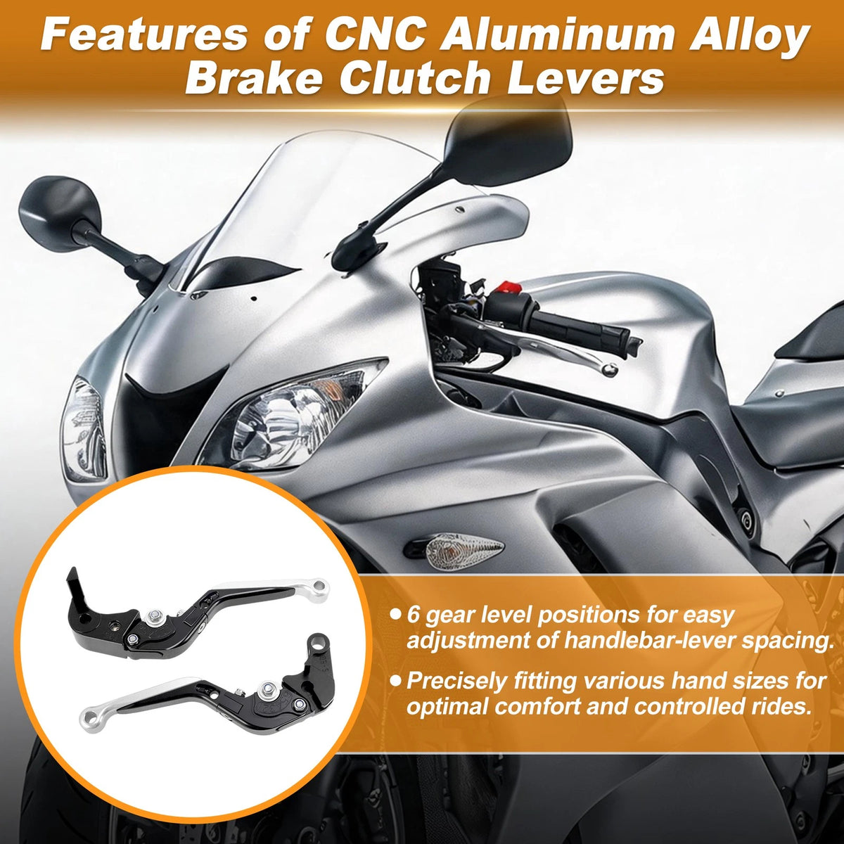 Brake Clutch Levers for Suzuki GSXR 600 (2006–2024) Black Handle Silver End 1 Pair
