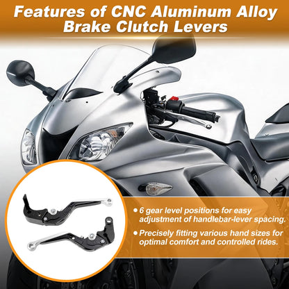Brake Clutch Levers for Suzuki GSXR 600 (2006–2024) Black Handle Silver End 1 Pair