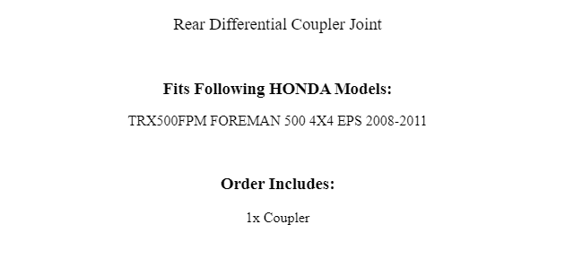Rear Differential Coupler Joint Replacement for Honda TRX500FPM Foreman 500 (2008–2011)
