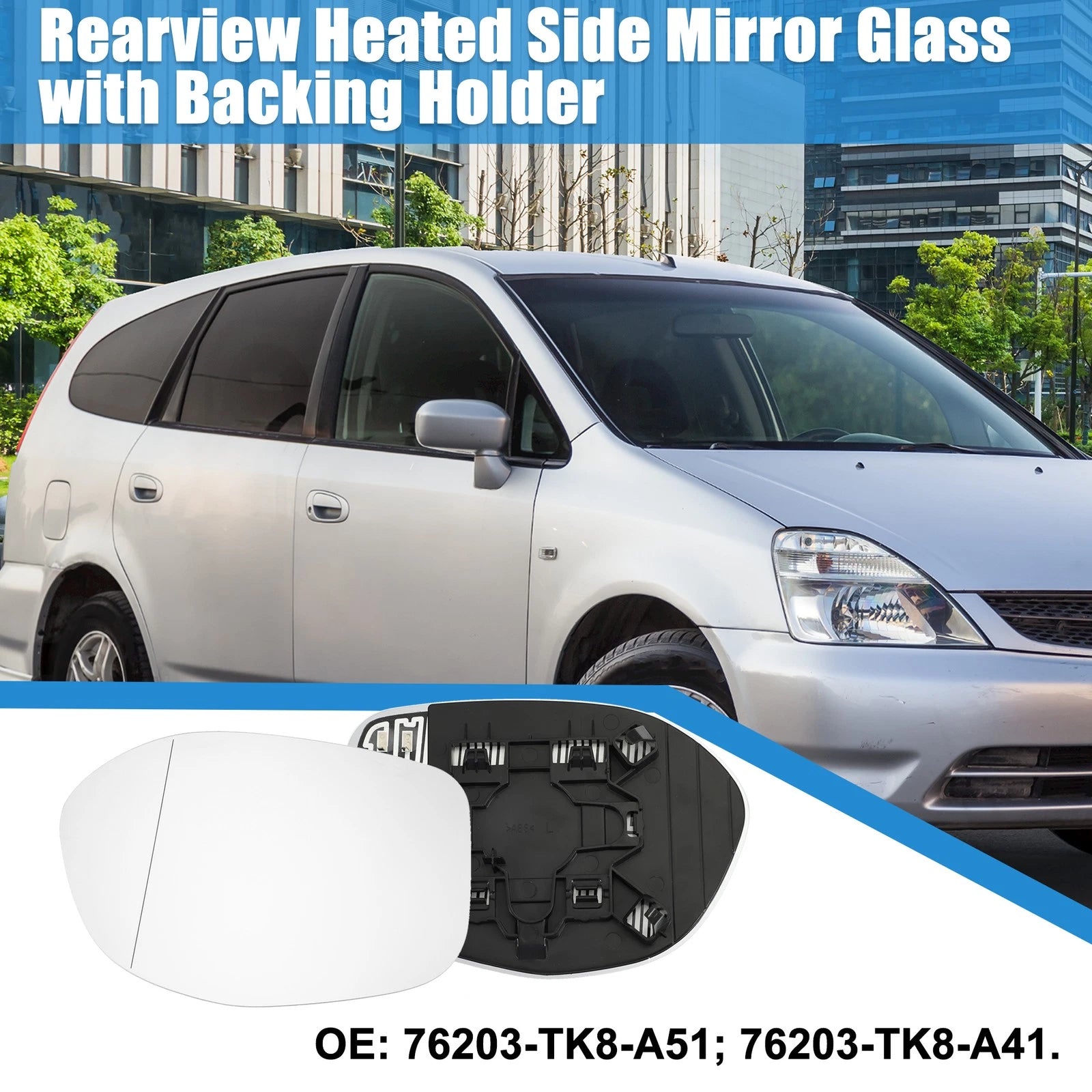Rearview Mirror Glass Rear Driver Side Heated Replacement for Honda Odyssey (2011–2017)