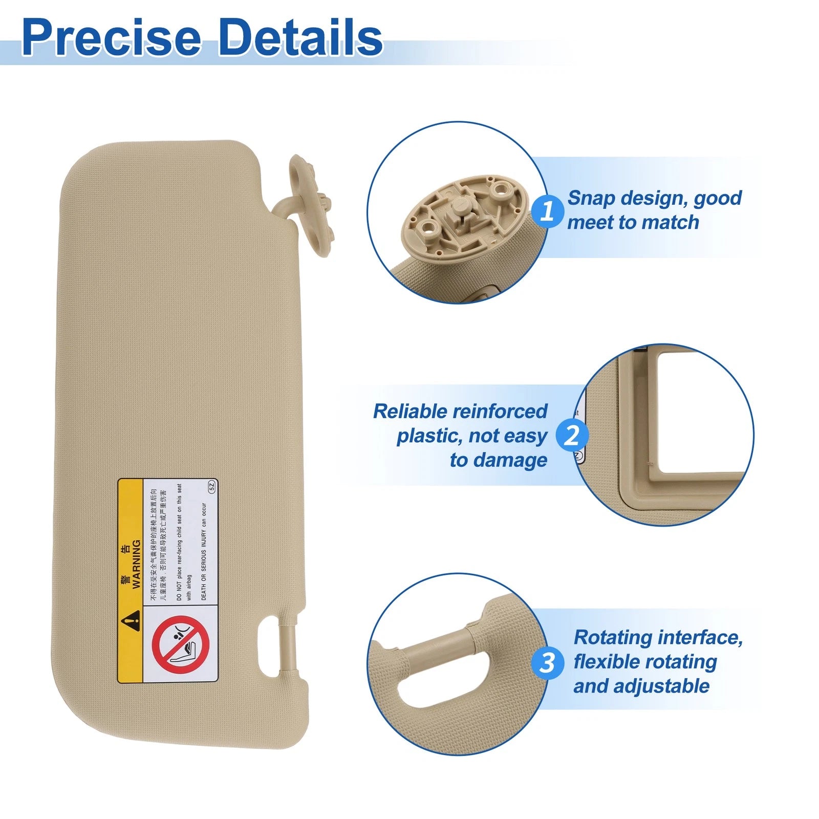 Right Side Sun Visor for Toyota Corolla (2014–2018) Replace No. 7431002K91 Beige